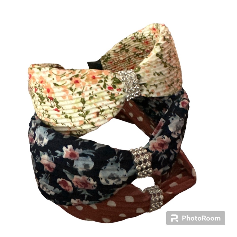 NWOT set of 3 headbands with diamonds in center polka dot and two floral cute